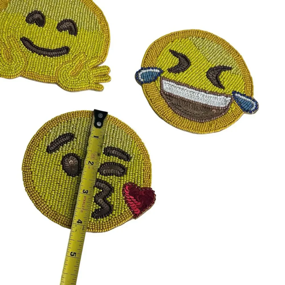 KIM SEYBERT Emoji Coasters set of 6 Glass Beaded